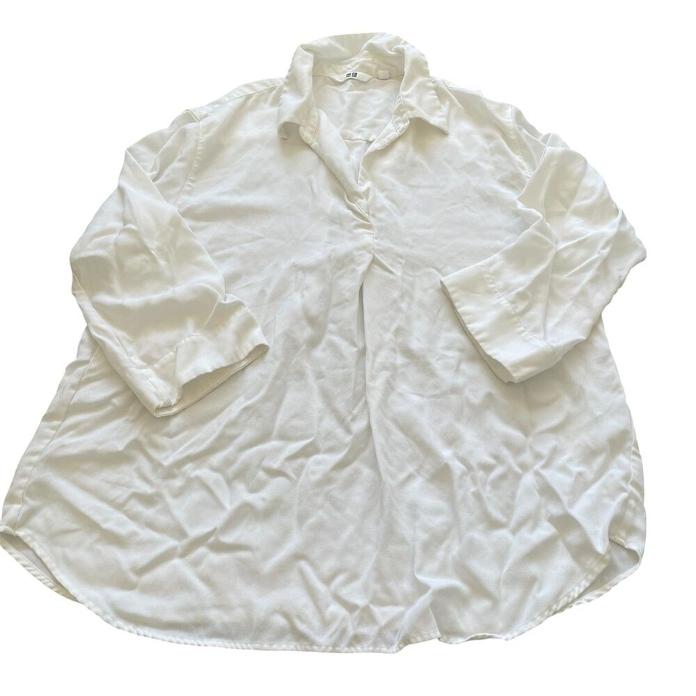 Uniqlo Womens Popover Blouse Sz Small Lightweight Minimalist Capsule Neutral